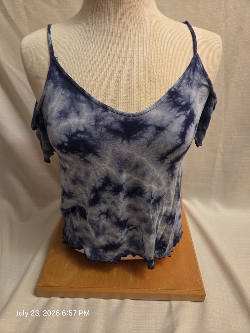 American Eagle Outfitters Navy Blue Tie-Dye Cold-Shoulder Cami